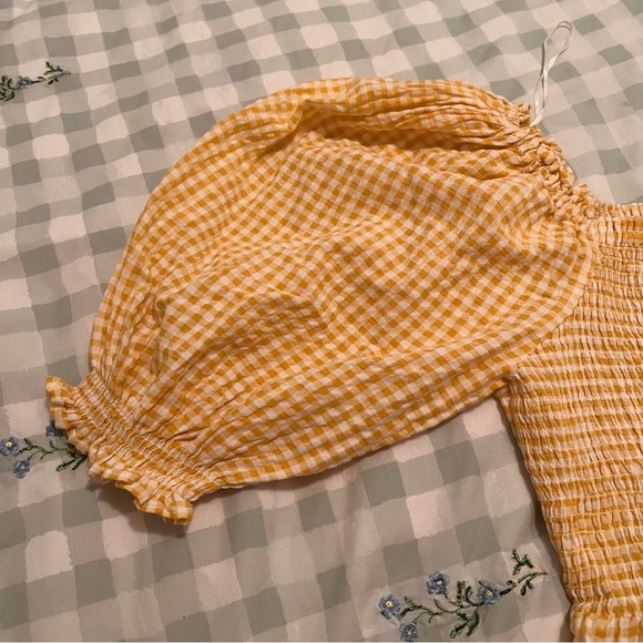NEW Yellow Gingham Shirred Midi Dress - Picture 2 of 5